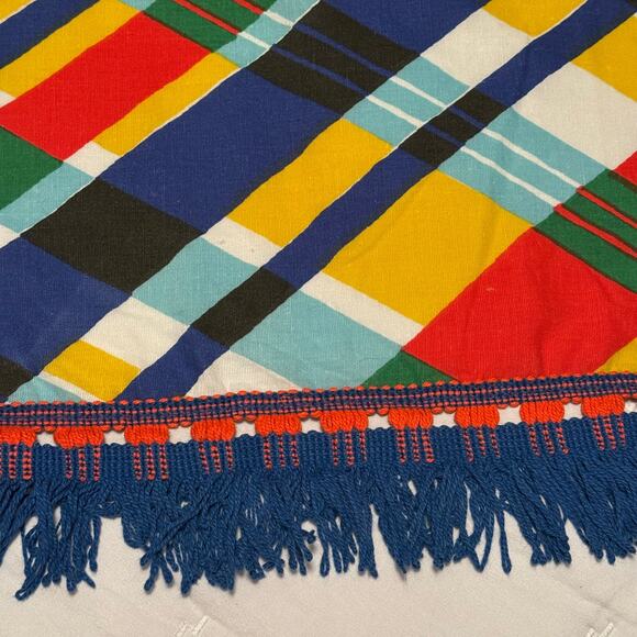 Vintage 70s Twin Flat sheet Morgan Jones rainbow plaid - Picture 3 of 5